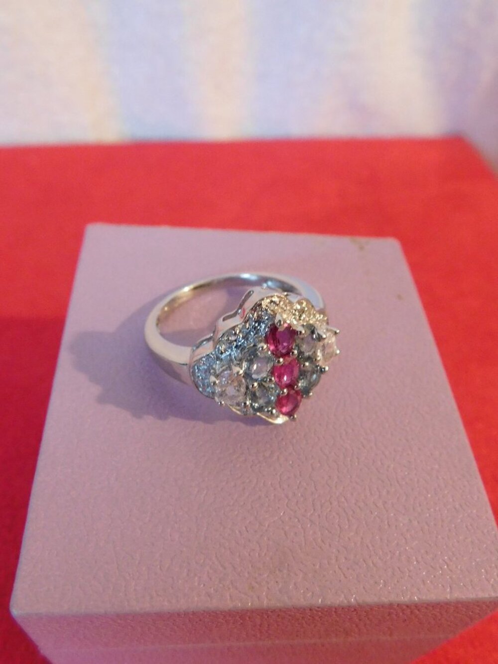 Ladies Sterling Silver 925 Ring with Cubic Zirconia, Rubies & Sapphires